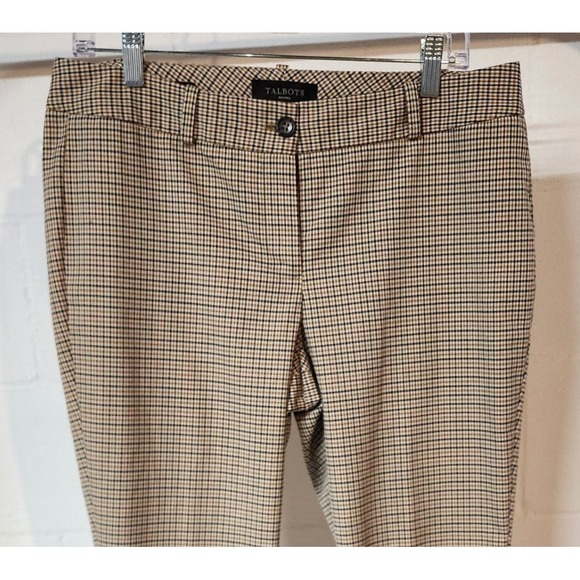 Talbots Petites Brown Plaid Ankle Pants Career Trousers Office Fall‎ Neutral - Picture 1 of 7